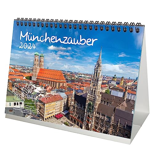 Münchenzauber DIN A5 Tischkalender für 2024 Bayern München Berge - Set Inhalt: 1x Kalender, 1x Weihnachts- und 1x Grußkarte (insgesamt 3 Teile) von Seelenzauber