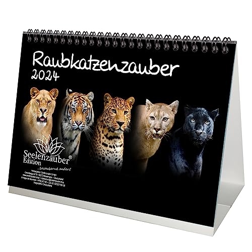 Raubkatzenzauber DIN A5 Tischkalender für 2024 verschiedene Raubkatzen Tiger Löwe Puma Leopard Gepard - Seelenzauber von Seelenzauber