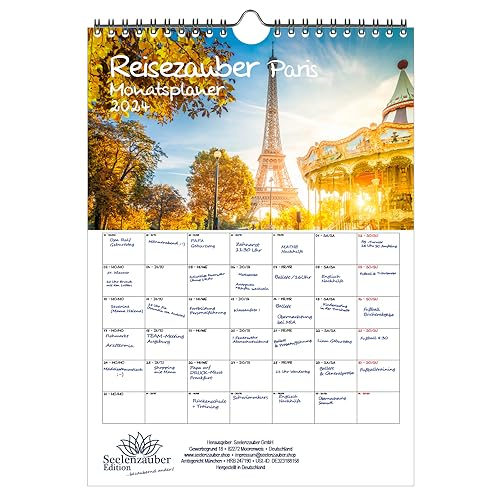Reisezauber Paris Planer DIN A4 Kalender für 2024 Frankreich Provence Paris - Geschenkset Inhalt: 1x Kalender, 1x Weihnachts- und 1x Grußkarte (insgesamt 3 Teile) von Seelenzauber