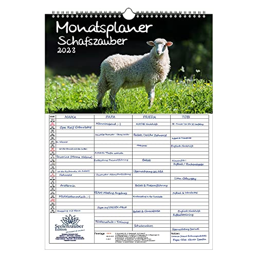 Wandplaner Familienplaner 4 Spalten - Schafszauber DIN A3 Kalender für 2023 Schafe und Lämmchen von Seelenzauber