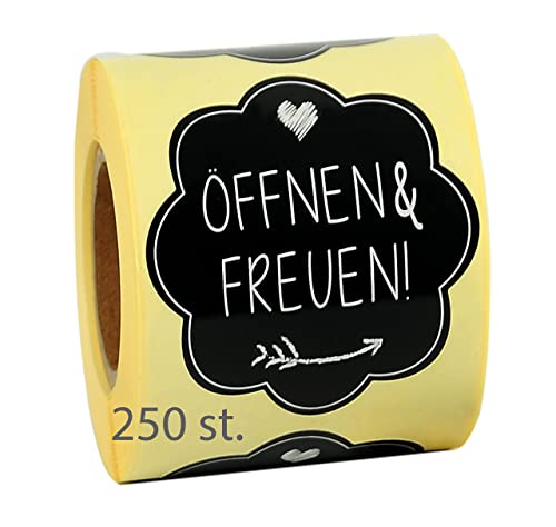 seemy Geschenkaufkleber 250 st- Ø50mm Öffnen und Freuen Sticker -Geschenk aufkleber selbstklebend ideal für Geschenkverpackung, danke aufkleber, etiketten selbstklebend, zum beschriften von Seemy