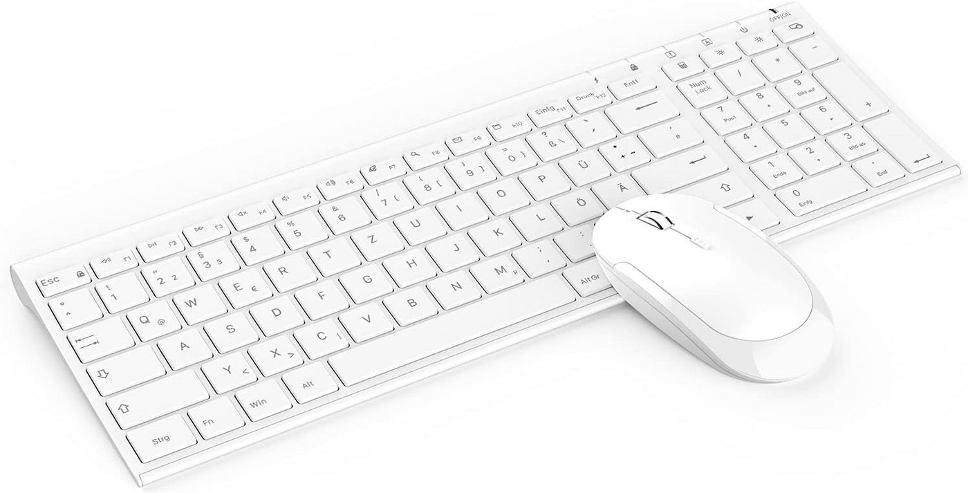 Seenda Kabellos 2,4 GHz, Ultra-Dünne Wiederaufladbare Tastatur- und Maus-Set, Aluminium Tastatur, Leise Deutsches Layout QWERTZ von Seenda