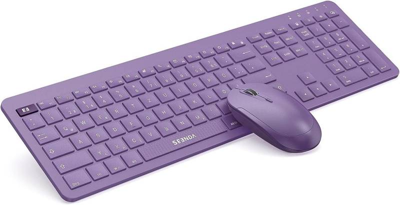 Seenda Ultra-Dünne Wiederaufladbare Tastatur- und Maus-Set, Ergonomische mit Silikon Staubschutz für/Laptop/Smart TV QWERTZ Layout von Seenda