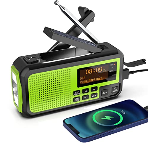 Kurbelradio DAB/UKW Notfallradio mit Bluetooth Radio Kurbel Notfall mit 5000mAh Akku LED Taschenlampe & Leselicht SOS Alarm für Wandern, Camping, Outdoor von Sefitopher