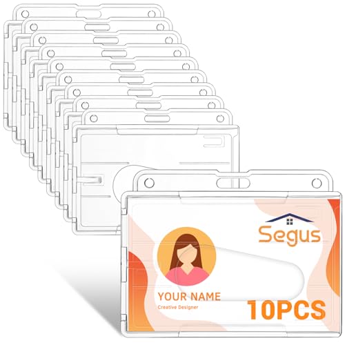Segus Kartenhülle Hartplastik, 10 Stück PC Ausweishülle Hartplastik, Karten Schutzhülle Transparent mit Daumenausschub, für Lehrer, Ärzte und Personal (Horizontale) von Segus