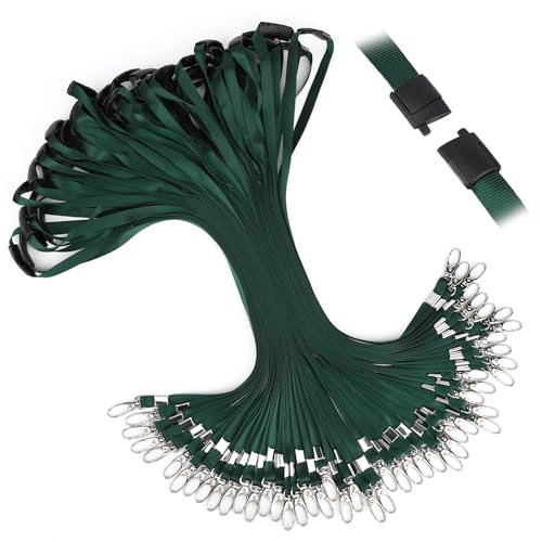Segus Lanyard Schlüsselband, 50 Stück Schlüsselband mit Sicherheitsverschluss, Umhängeband aus Nylonimitat für Ausweishüllen, Schlüssel, Plastikkarten (Dunkelgrün) von Segus