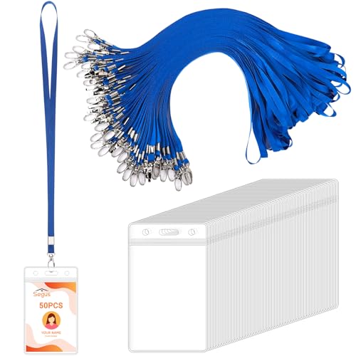 Segus Lanyard mit Kartenhülle, 50 Stück Kartenhalter Ausweis, Kartenhülle mit Band, Wasserdicht Ausweishalter mit Schlüsselband Blau, für Veranstaltungen, Büro, Schule (Vertikale) von Segus