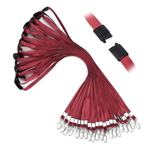 Segus Lanyards mit Sicherheitsverschluss, 20 Stück Schlüsselbänder zum Umhängen, Lanyards mit Drehbarem Metallclip, für Ausweishalter, Schlüssel, Sportpfeifen (Jujube Rot) von Segus