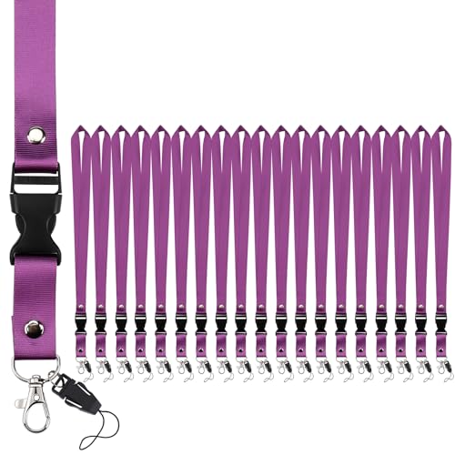Segus Schlüsselband mit Karabiner, 20 Stück Schlüsselband Lang, Schlüsselbänder mit Karabiner, für Ausweishalter, Plastikkarten (Dunkelviolett) von Segus
