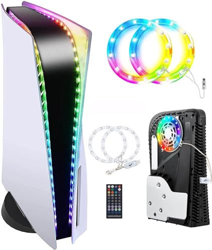 RGB-LED-Lichtleiste für PS5/Slim Konsole,7 Farben Mehrere Effekte Decoration Accessories Flexible Tape Lights Strips für Playstation 5 Konsole mit IR-Fernbedienung von Sehawei