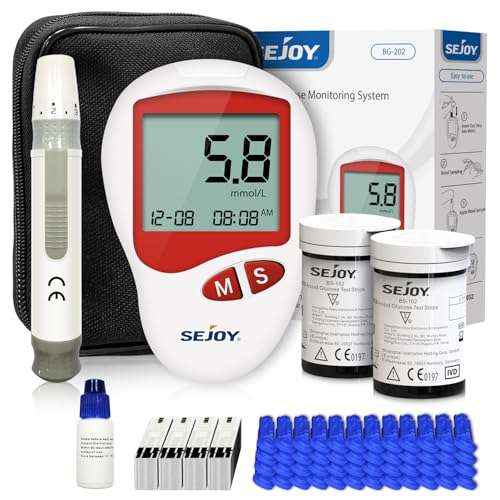 Sejoy Blutzuckermessgerät Testsieger, Blutzuckermessgerät mit Teststreifen, Zuckermessgerät Starterset, Zuckermessgerät set mmol/l, 50 Teststreifen 50 Lanzetten, Stechhilfe und Tragetasche Sejoy Blutzuckermessgerät Testsieger, Blutzuckermessgerät mit Teststreifen, Zuckermessgerät Starterset, Zuckermessgerät set mmol/l, 50 Teststreifen 50 Lanzetten, Stechhilfe und Tragetasche von Sejoy