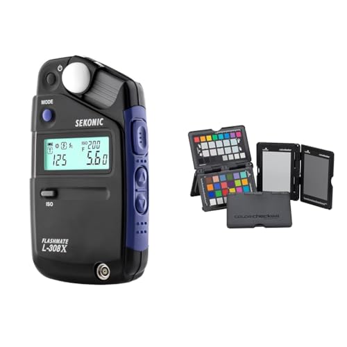 Sekonic FLASHMATE L-308X Belichtungsmessgerät für Fotografen und Filme, Schwarz/Blau & Calibrite ColorChecker Passport Photo 2: Farbkarte für Fotografie von Sekonic