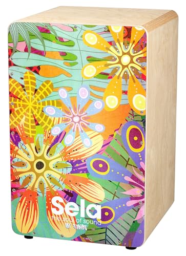 Sela Art Series Flower Power Snare Cajon - hochwertiges Percussion-Instrument - Trommel Erwachsene & Kinder aus Birkenholz - Box-Drum für Anfänger und Fortgeschrittene - langlebig von sela