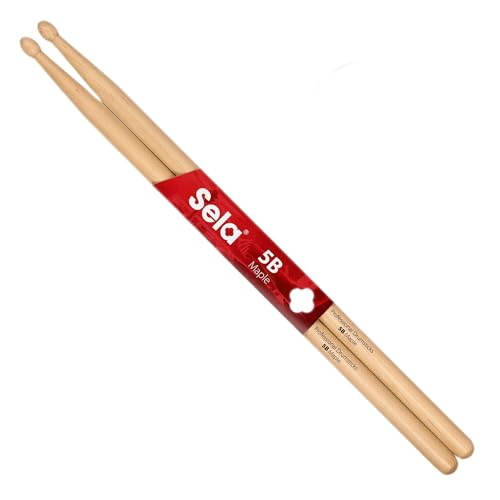 Sela Professional Maple 5B Drumsticks - ideal für sanften Rock - Schlagzeug-Sticks für Fortgeschrittene - 6 Paar Wooden-Sticks - Schlagzeug-Zubehör aus Ahornholz - ovale Kopf-Form von Sela