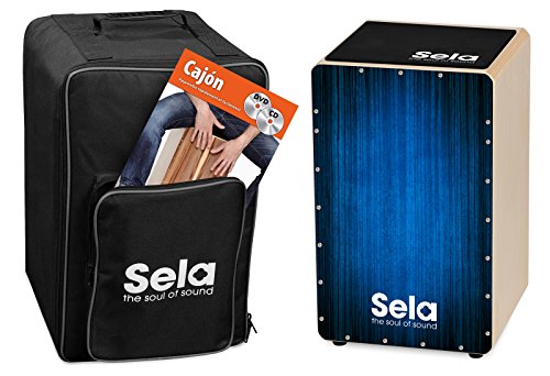 Sela SE 136 FR Varios Blue Cajon Bundle mit Rucksack, Sitzpad, französischer Anfängerschule, CD und DVD von Sela