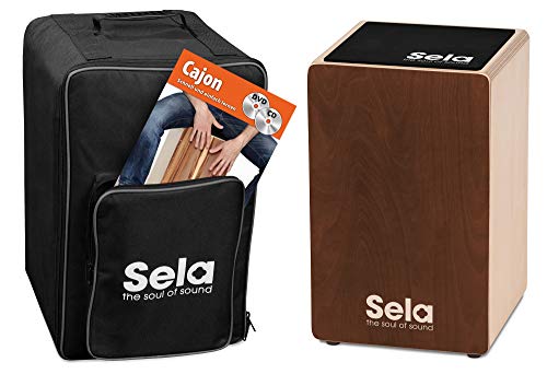 Sela SE 190 DE Primera Cajon Brown Einsteiger Bundle mit Sela Snare System, aufgebaut, Rucksack, Sitzpad, Schule, CD, DVD von Sela