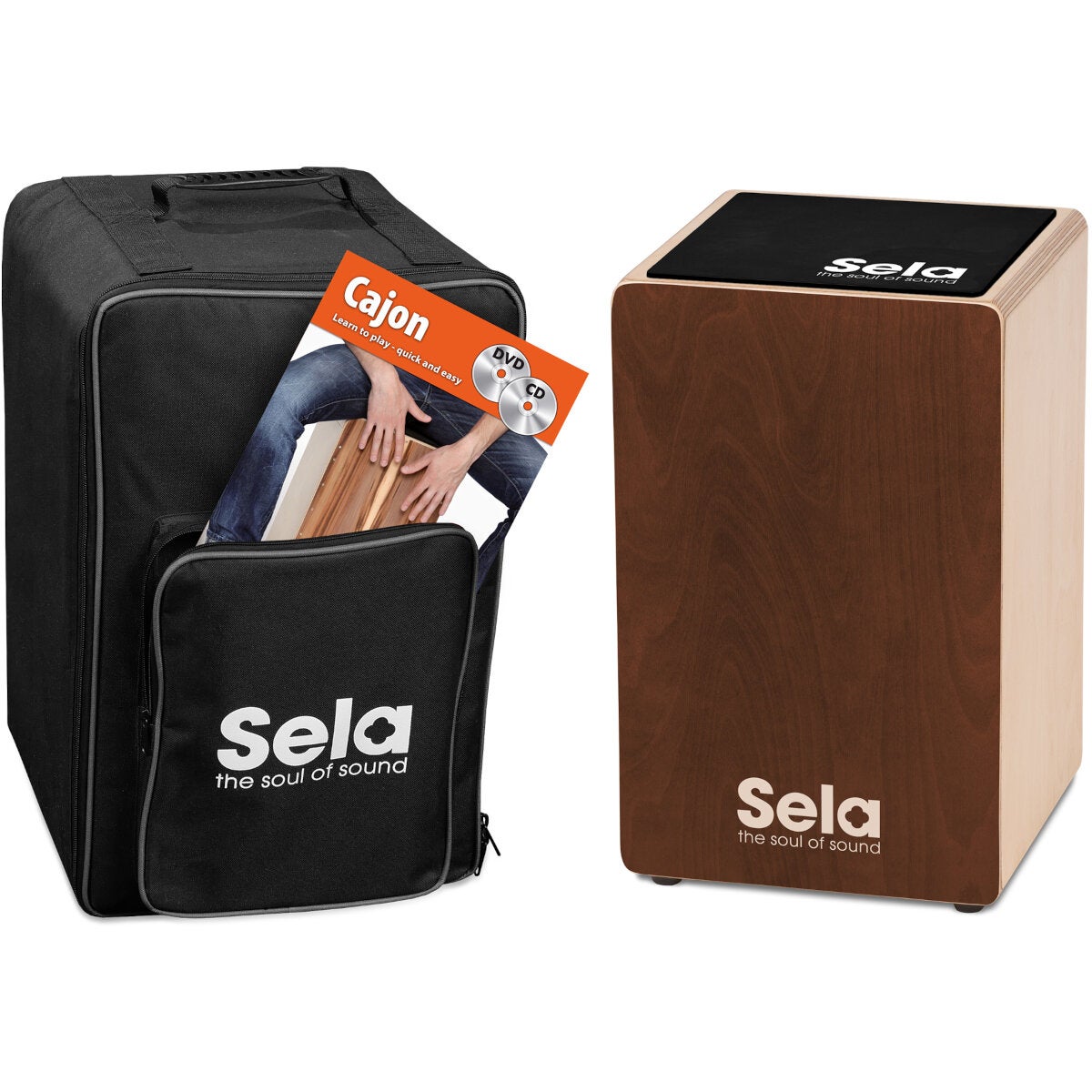 Sela SE 195 NL Primera Brown Cajon Pack with Bag, Cushion and Book (NL) von Sela