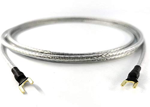 1,25m Erdungsleitung 1 x 0,50mm² für Plattenspieler Phonogeräte mit Masseanschluß inkl. vergoldeter Gabelschuh Masseleitung transparent Silber Geflechtschirm von Selected Cable