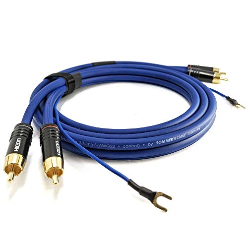 Selected Cable 50cm / 0,5m kurzes Cinch Phonokabel geschirmt 2X 0,35mm² Audiokabel 1x 0,35mm² extra 60cm Lange Erdung vergoldete Stecker | SC81-K3-0050 von Selected Cable