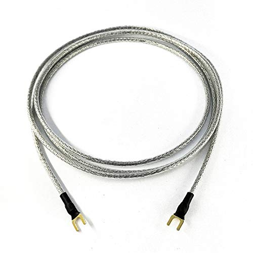 Selected Cable 75cm Erdungsleitung 1 x 0,50mm² für Plattenspieler Phonogeräte mit Masseanschluß inkl. vergoldeter Gabelschuh Masseleitung transparent Silber Geflechtschirm (0,75m) von Selected Cable