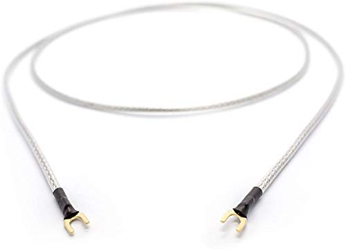 Selected Cable Erdungsleitung 1,75m 1 x 0,50mm² für Plattenspieler Phonogeräte mit Masseanschluß inkl. vergoldeter Gabelschuh Masseleitung transparent Silber Geflechtschirm (175cm) von Selected Cable