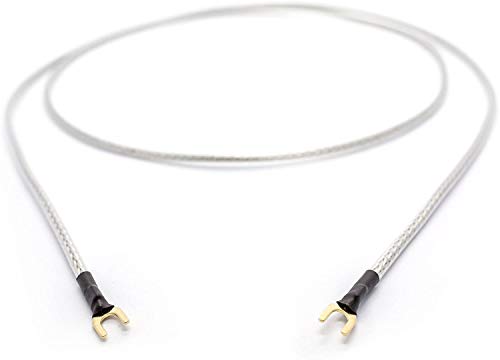 Selected Cable Erdungsleitung 50cm 1x 0,50mm² für Plattenspieler Phonogeräte und Mischpulte mit Masseanschluß inkl. vergoldeter Gabelschuh Masseleitung transparent Silber Geflechtschirm (0,50m) von Selected Cable