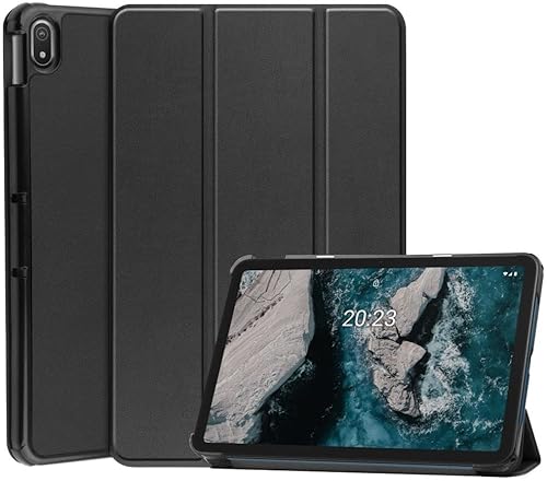 Für Nokia T20 Hülle Tri-Fold Book Case Kunstleder Schwarz von Selected by GSMpunt.nl