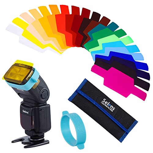 Selens 20 Stück Universal Beleuchtungs Blitz Gelfilter Set mit 1 Pcs Gelband und Tasche, Speedlite Farbfolien Gele für Kamera Blitzgerät Fotografie Foto Camera Flash Gels Filter Kit von Selens