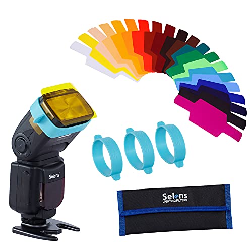 Selens 20 Stück Universal Beleuchtungs Blitz Gelfilter Set mit 3 Pcs Gelband und Tasche, Speedlite Farbfolien Gele für Kamera Blitzgerät Fotografie Foto Camera Flash Gels Filter Kit von Selens