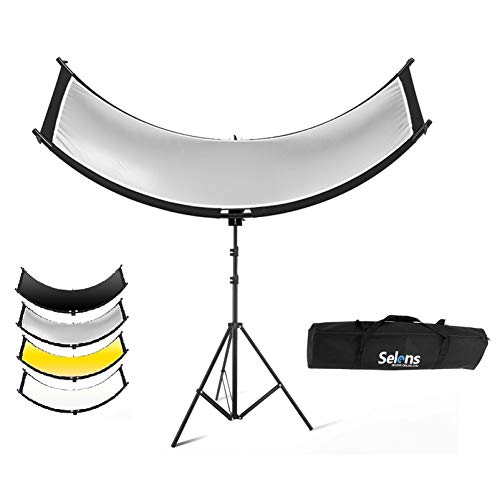 Selens 4 in 1 Porträt Reflektor 60x180cm U Form Gebogener Reflektoren + 200cm Lichtstativ + Einstellbarer Beleuchtungs Diffusor Kit für Fotografie Fotostudio Schwarz/Weiß/Gold/Silber von Selens