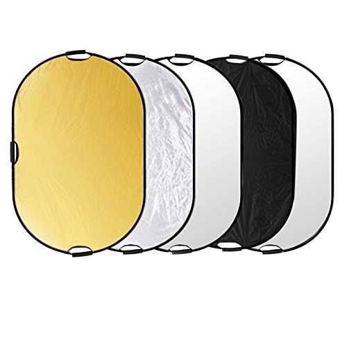 Selens 5-in-1 120*180cm Oval Fotografie Faltreflektor Set Tragebar Diffusor Gold, Silber, Weiß, Schwarz und Transparent Reflektor mit Griff von Selens
