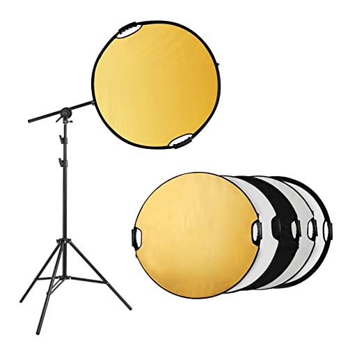 Selens 5 in 1 Fotografie Runder Reflektor 110CM mit Lichtstativ 200CM Kit für Fotostudio Portrait Fotografie, Runder Reflektor Diffusor Gold/Silber/Weiß/Schwarz/Transparent von Selens