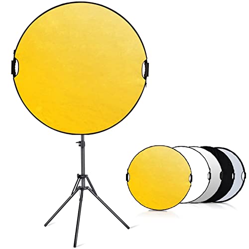 Selens 5 in 1 Reflektor 110CM mit Lichtstativ Reflector Clip Halter Kit für Fotostudio Portrait Fotografie, Runder Reflektor Diffusor Gold/Silber/Weiß/Schwarz/Transparent von Selens