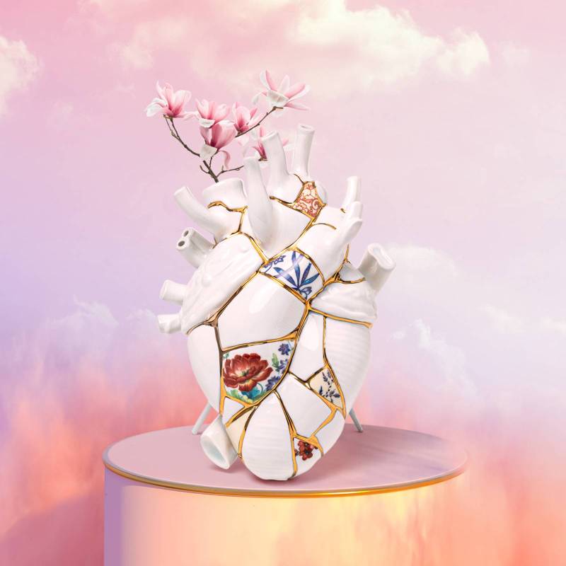 SELETTI Vase Love in Bloom Kintsugi, bunt, Porzellan, Gold von Seletti