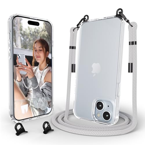SelfSpark Handykette Hülle mit Band kompatibel mit iPhone 15 Necklace Transparent Handyhülle Case mit Schnur Abnehmbar |,Stoßfeste Schutzhülle zum Umhängen Kordel,Grau SelfSpark Handykette Hülle mit Band kompatibel mit iPhone 15 Necklace Transparent Handyhülle Case mit Schnur Abnehmbar |,Stoßfeste Schutzhülle zum Umhängen Kordel,Grau von SelfSpark