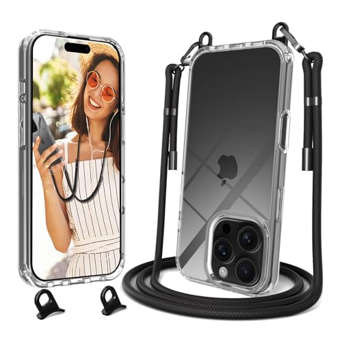 SelfSpark Handykette Hülle mit Band kompatibel mit iPhone 16 Pro,Necklace Transparent Handyhülle Case mit Kette Schnur Abnehmbar,Stoßfeste Schutzhülle zum Umhängen Kordel,Schwarz SelfSpark Handykette Hülle mit Band kompatibel mit iPhone 16 Pro,Necklace Transparent Handyhülle Case mit Kette Schnur Abnehmbar,Stoßfeste Schutzhülle zum Umhängen Kordel,Schwarz von SelfSpark
