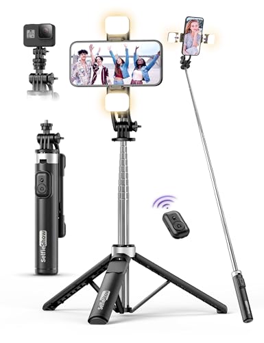 135CM Selfie Stick mit 2 Fülllicht, All-in-1 Handy Stativ mit Abnehmbarer Fernbedienung, 360° Drehbarer Tragbar Stativ Handyhalterung Stabil Selfie Stange Kompatibel mit iPhone/Samsung/Android von SelfieShow