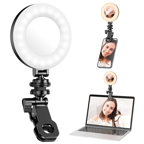 Selfie Licht mit Clip, Selfie Ringleuchte, LED Videoleuchte Kamera Licht 3 Lichtmodi & 10 Helligkeitsstufen 360°Drehbar Videolicht Ringlicht für Handy, Tablet, iPad, Laptop, YouTube, TikTok (Schwarz) von SelfieShow