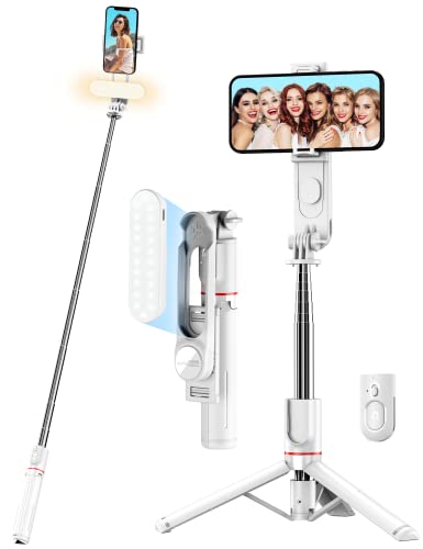 Selfie Stick mit Verbessertem Stativ – Langes Fülllicht, Erweiterbarer 111cm Handy Stativ mit Kabelloser Fernbedienung um 360° Drehbar für Reisen Kompatibel mit iPhone Samsung Selfie Stick mit Verbessertem Stativ – Langes Fülllicht, Erweiterbarer 111cm Handy Stativ mit Kabelloser Fernbedienung um 360° Drehbar für Reisen Kompatibel mit iPhone Samsung von SelfieShow
