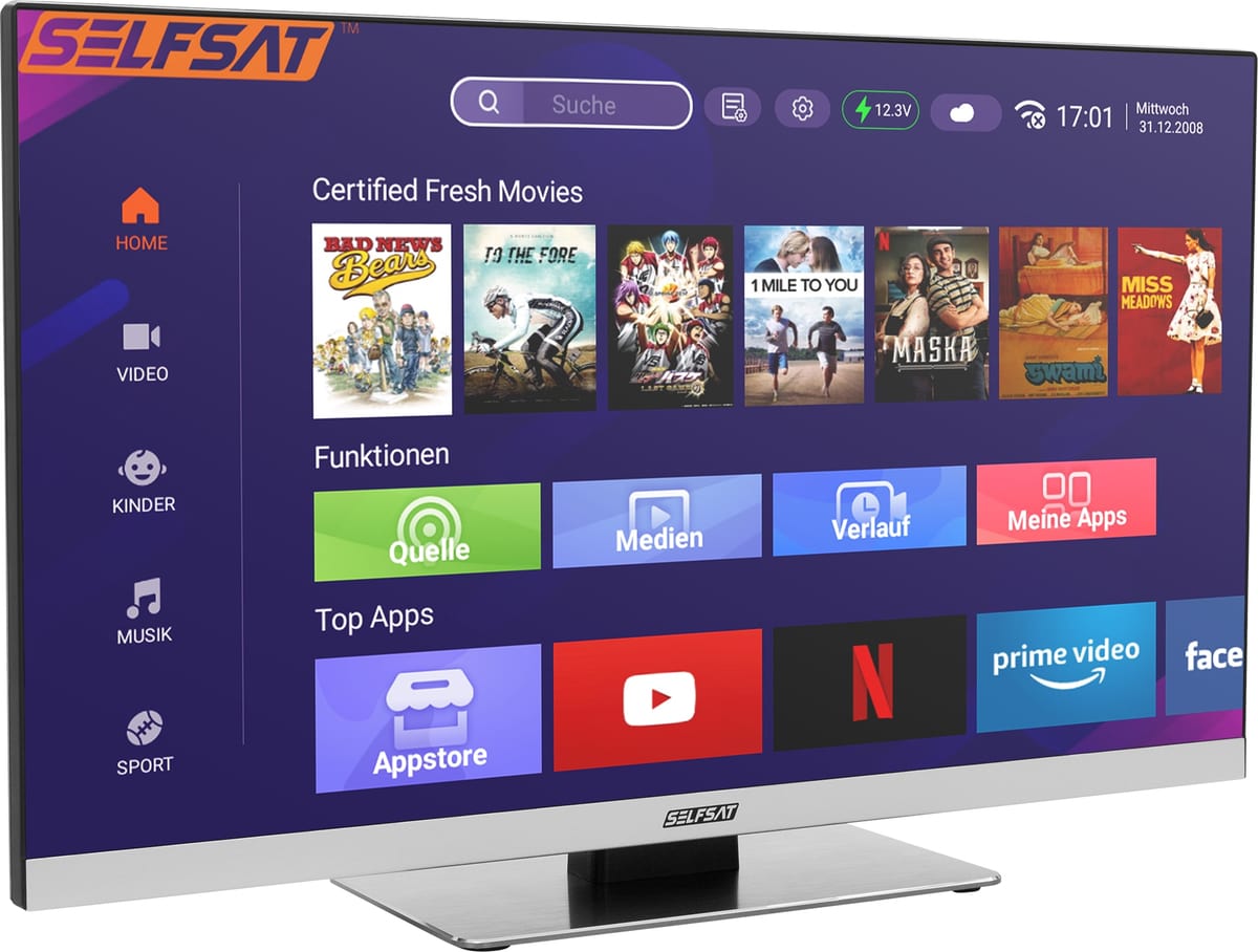 SELFSAT LED-TV Smart 1255, 55 cm (22"), EEK: F, HD-Tuner, WLAN, Bluetooth von Selfsat