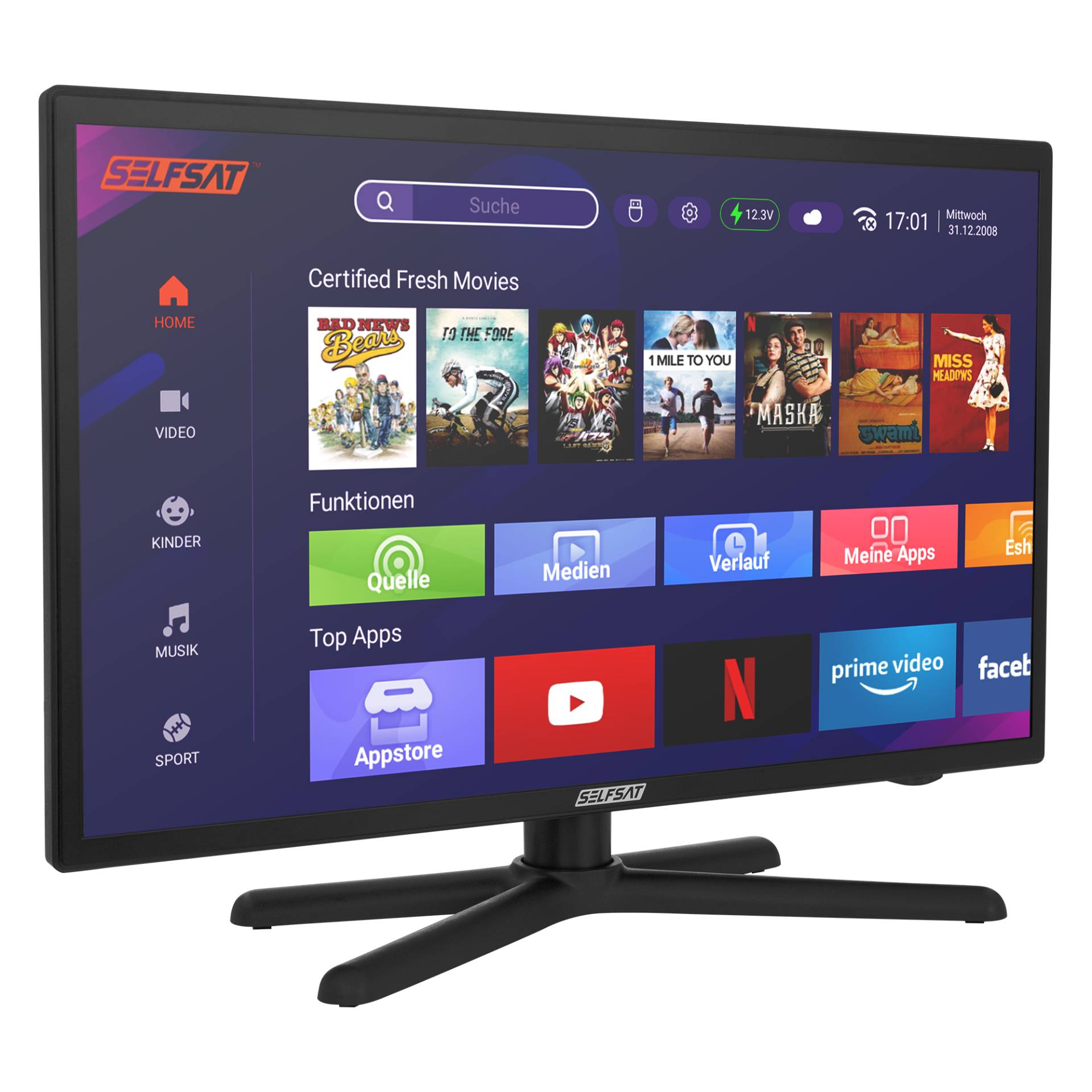 SELFSAT SMART LED TV 1222 (55 cm/22") inkl. DVB-S2/C/T2 HD Tuner mit WLAN und Bluetooth von Selfsat