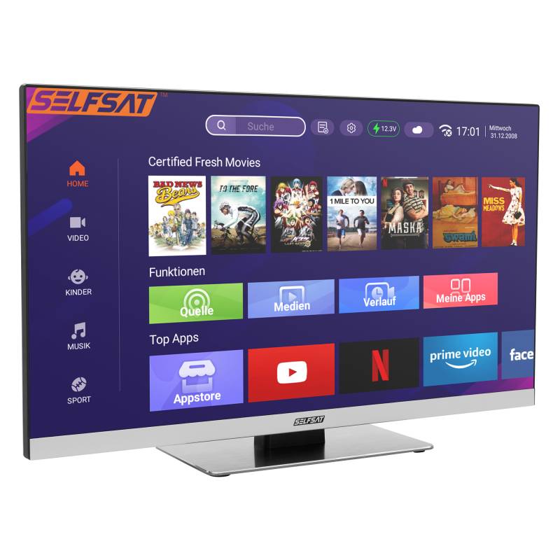 SELFSAT SMART LED TV 1255 (55cm/22") rahmenloser TV inkl. DVB-S2/C/T2 HD Tuner mit WLAN u. Bluetooth von Selfsat