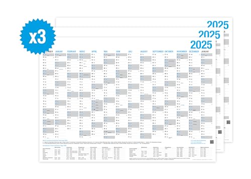 3er SET Wandkalender 2025 - DIN A4 quer - Tafelkalender, Jahresplaner, Jahreskalender & Feiertage von SellerRocket