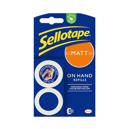 Sellotape On-Hand Nachfüllungen, extra starkes Klebeband, unsichtbare matte Klebeband-Nachfüllungen für Kunst & Handwerk und freihändiges Verpacken, repositionierbares Klebeband für den von Sellotape