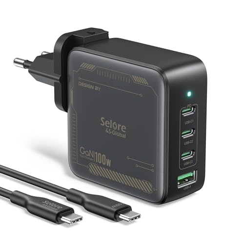 100W USB C Ladegerät 4-Ports GaN Schnellladegerät, PD3.0 USB C Netzteil PPS Ladegerät, kompatibel mit MacBook Pro 16/15/14/13 Zoll, iPad Pro, iPhone 15/14/13, Galaxy S24/S23, HP, Dell, Lenovo ThinkPad von Selore&S-Global