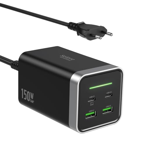 150W USB C Ladegerät PPS PD3.0 GaN Charger Schnellladegerät mit 1,2 m Kabel 4 Port USB C Netzteil kompatibel mit MacBook Pro/Air, iPad Pro, Dell, HP, Asus, Lenovo, Matebook, iPhone 15/14, Samsung S23 von Selore&S-Global