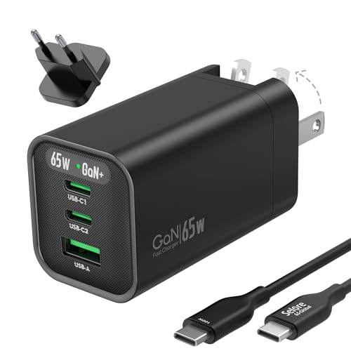 65W USB C Ladegerät, 3-Port GaN Schnellladegerät mit USB C Ladekabel, 45W PPS USB C Netzteil PD Ladegerät Kompatibel mit MacBook Pro/Air, iPad Pro, iPhone15/14/13, Galaxy S23 S22/Ultra, Dell HP Lenovo von Selore&S-Global