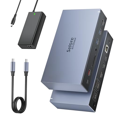 Displaylink Dock USB C Docking Station 3 HDMI 2 DP Universal Dockingstation 120W Netzteil kompatibel mit MacBook M1/M2,USB3.1 10G Adapter Triple Monitor Dual DisplayPort RJ45 für HP Dell, usw von Selore&S-Global