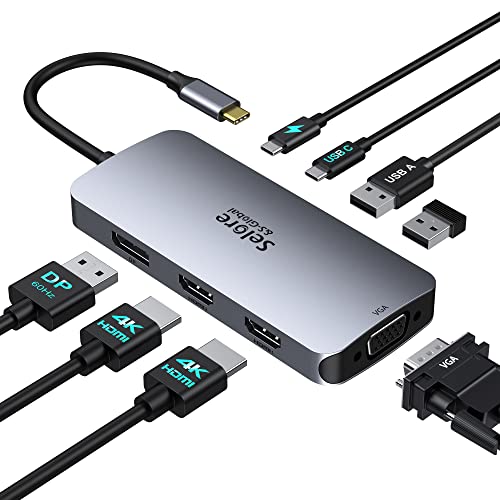 Docking Station 2 Monitor, USB C Hub 8 in 1 Laptop Dockingstation DisplayPort Adapter Mit Dual 4K HDMI DP VGA PD100W USB 2.0 USB C Daten,USB C Multi Monitors für Dell Lenovo Yoga Thinkpad Huawei von Selore&S-Global