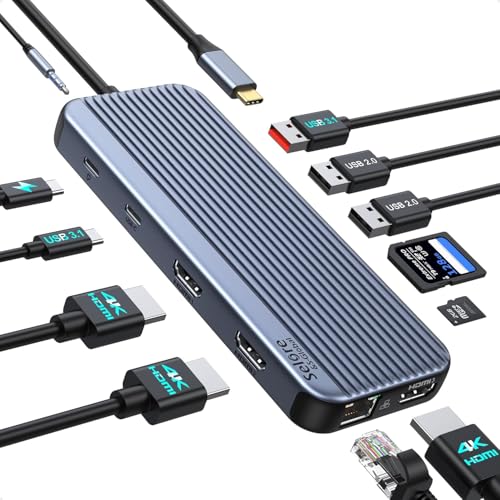 USB C Docking Station 3 HDMI, Docking Station 3 Monitore, 12 in 1 USB C Hub Triple Display mit Triple HDMI, 10Gbps USB A/C 3.1, 2 USB 2.0, 100W PD, RJ45 Ethernet, 3.5mm Audio&Mic, SD&Micro SD USB C Docking Station 3 HDMI, Docking Station 3 Monitore, 12 in 1 USB C Hub Triple Display mit Triple HDMI, 10Gbps USB A/C 3.1, 2 USB 2.0, 100W PD, RJ45 Ethernet, 3.5mm Audio&Mic, SD&Micro SD von Selore&S-Global